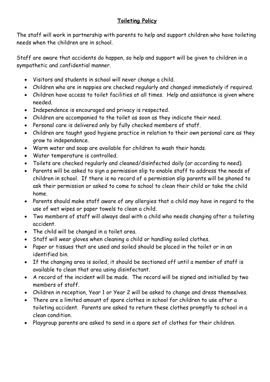 Little Gems /Victoria Infant School Toileting Policy