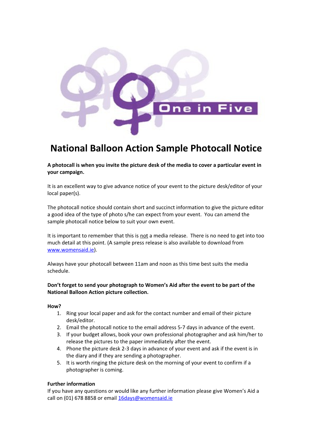 National Balloon Action Sample Photocall Notice
