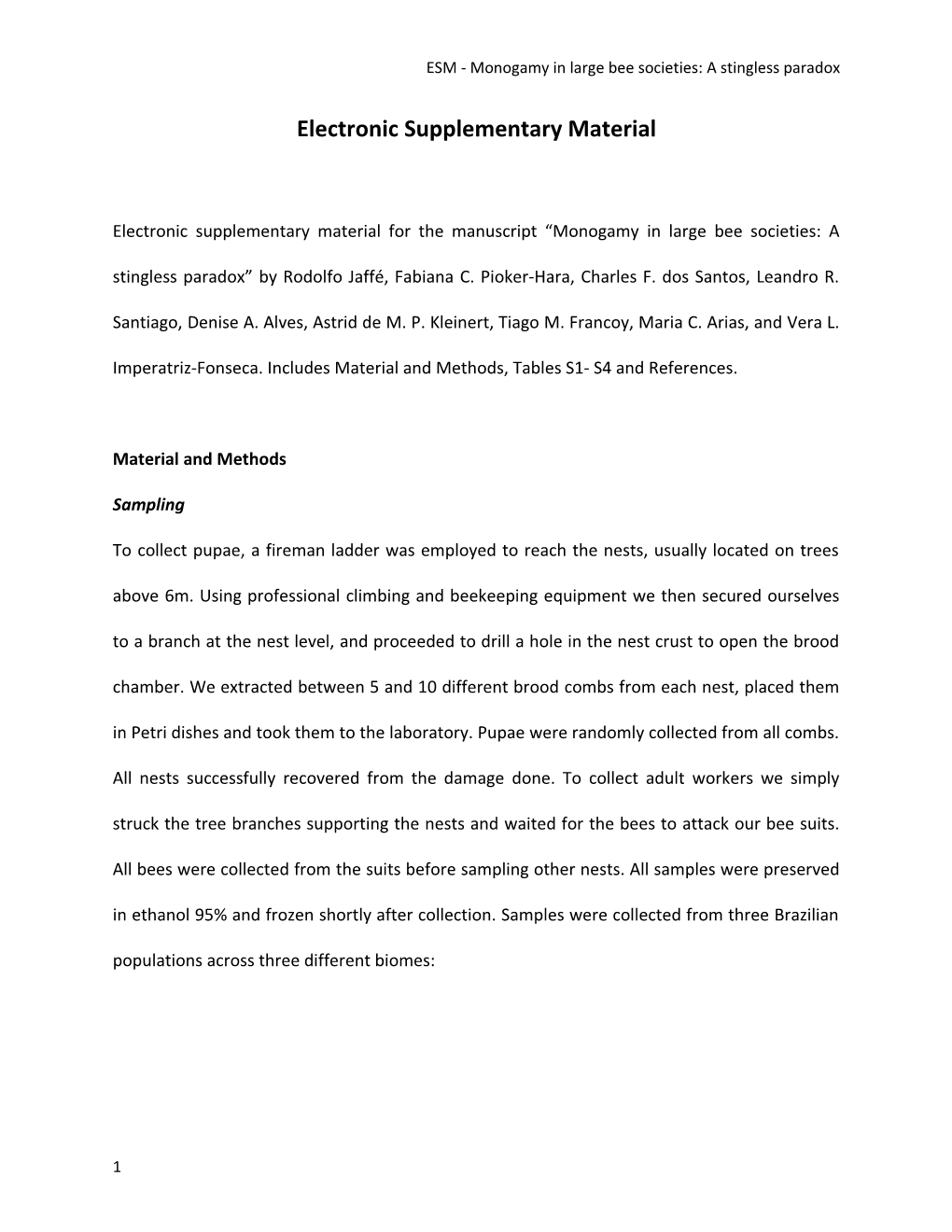 ESM - Monogamy in Large Bee Societies: a Stingless Paradox