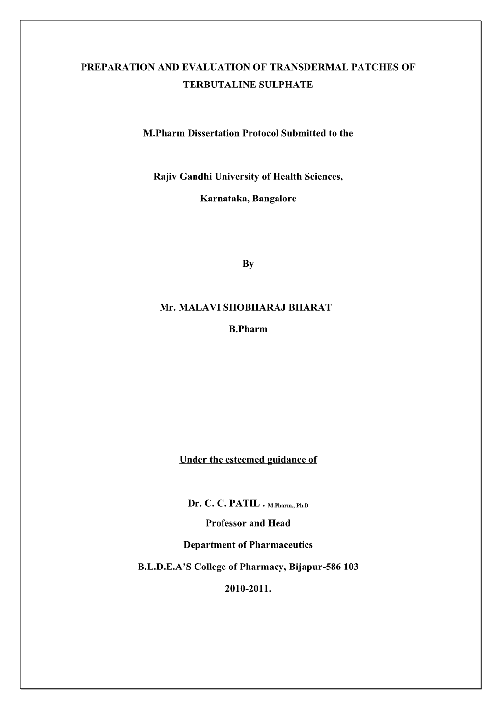 Preparation and Evaluation of Transdermal Patches of Terbutaline Sulphate