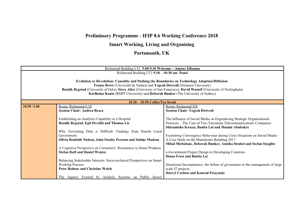 Preliminary Programme - IFIP 8.6 Working Conference 2018