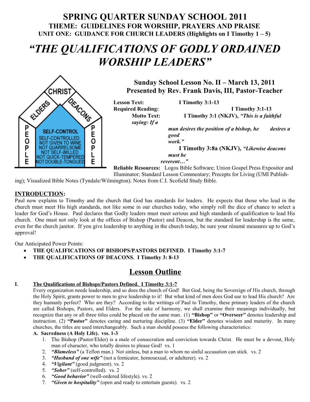 Theme: Guidelines for Worship, Prayers and Praise