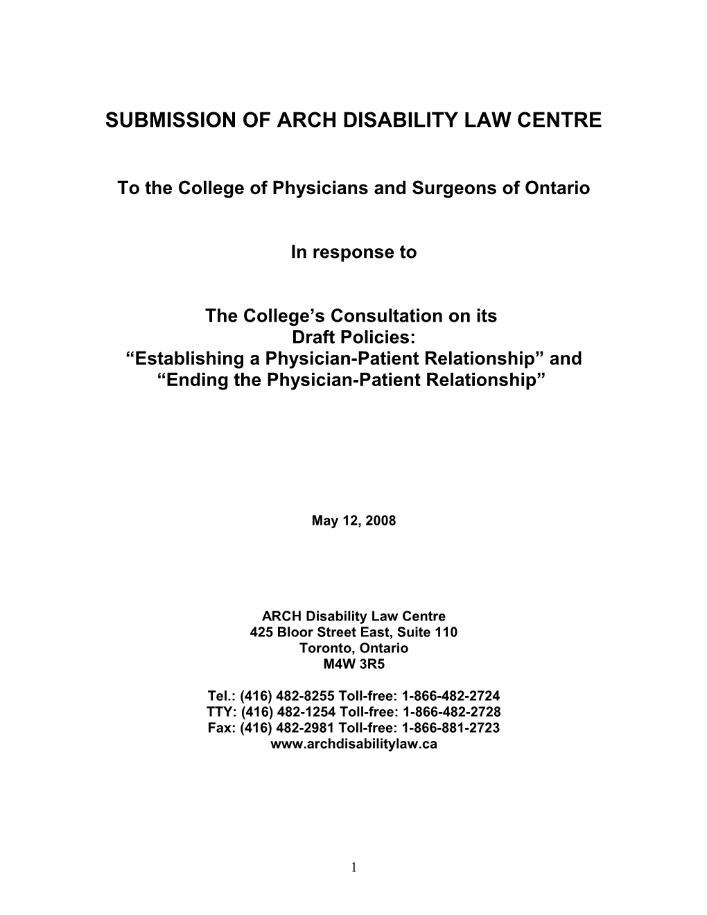 Submission of Arch Disability Law Centre