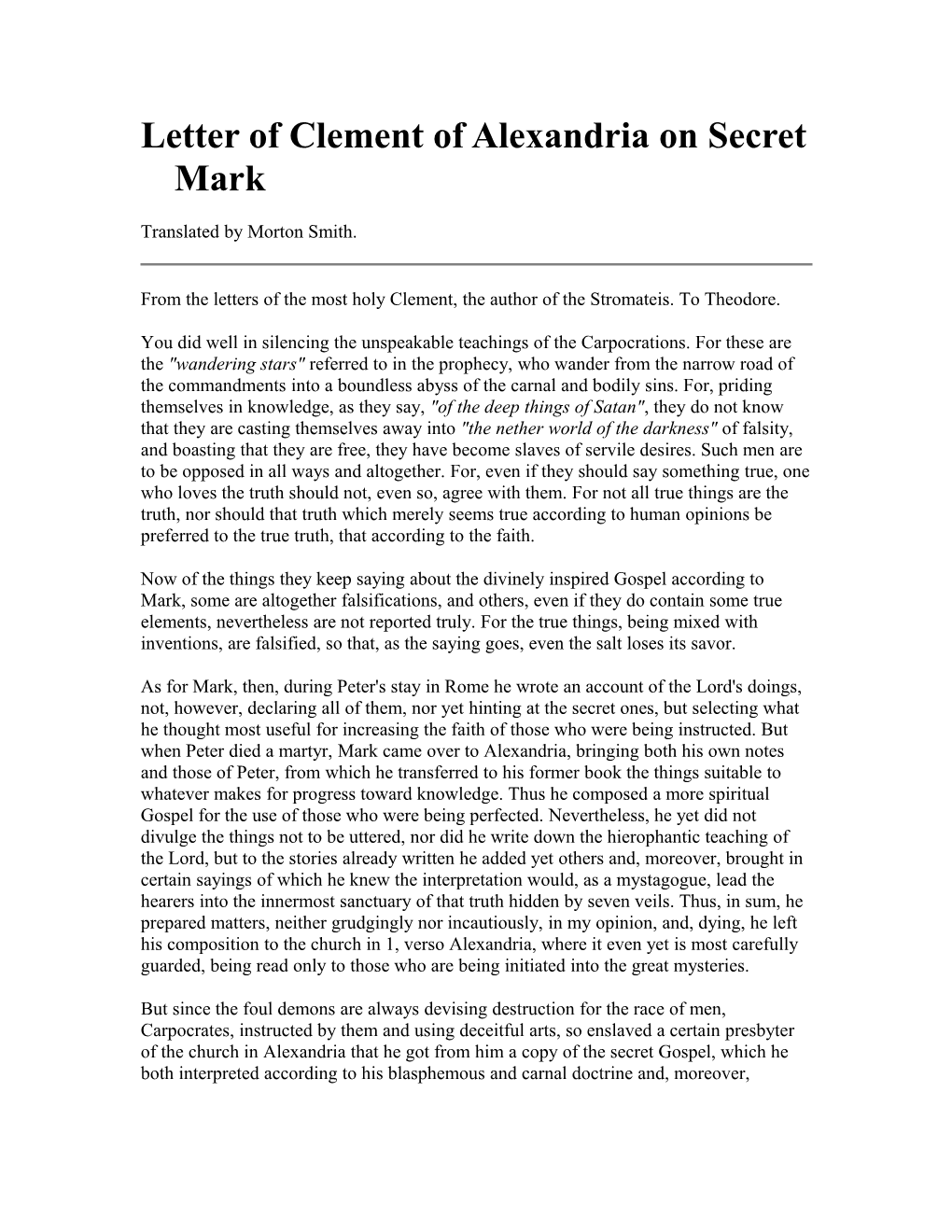 Letter of Clement of Alexandria on Secret Mark