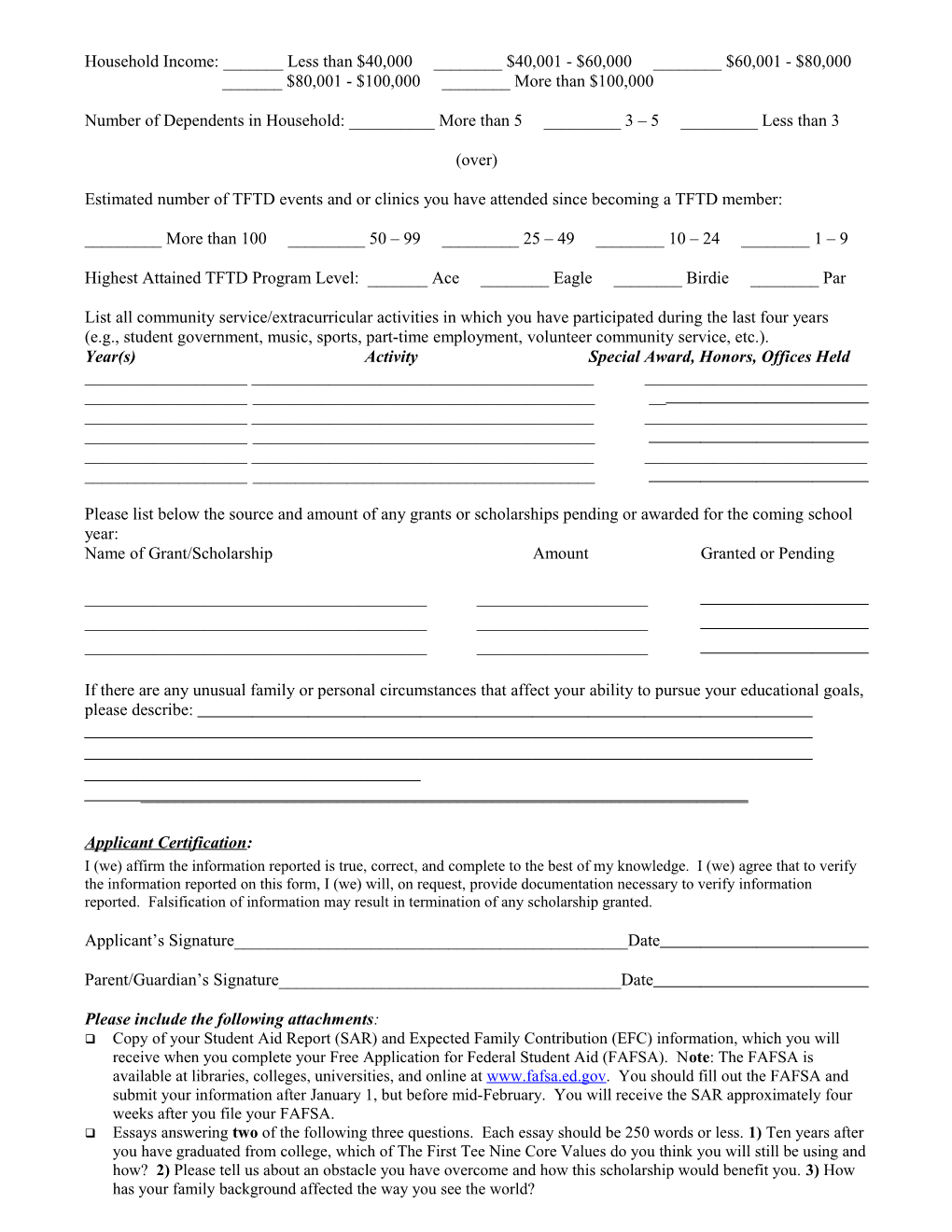 CFGM Scholarship Application Form - Academic Year 1999-2000