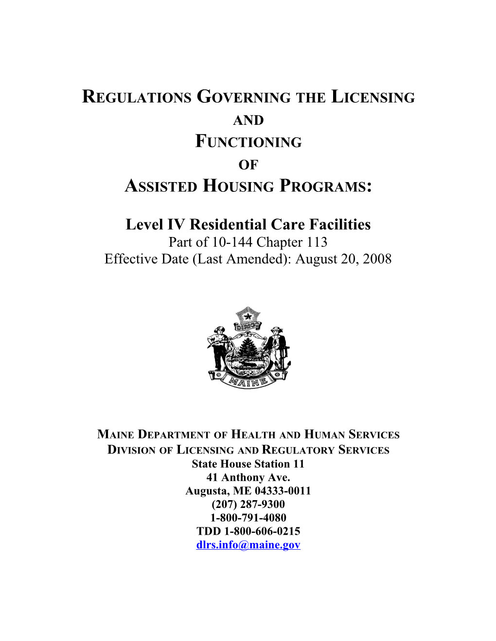 10-144 Chapter 113: Regulations Governing the Licensing and Functioning of Assisted Housing