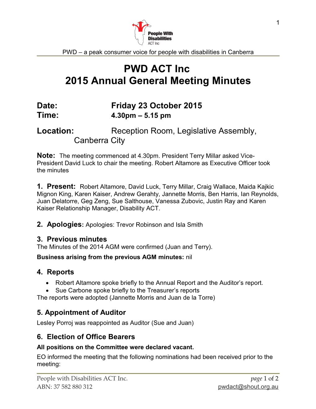 PWD ACT Inc Annual General Meeting