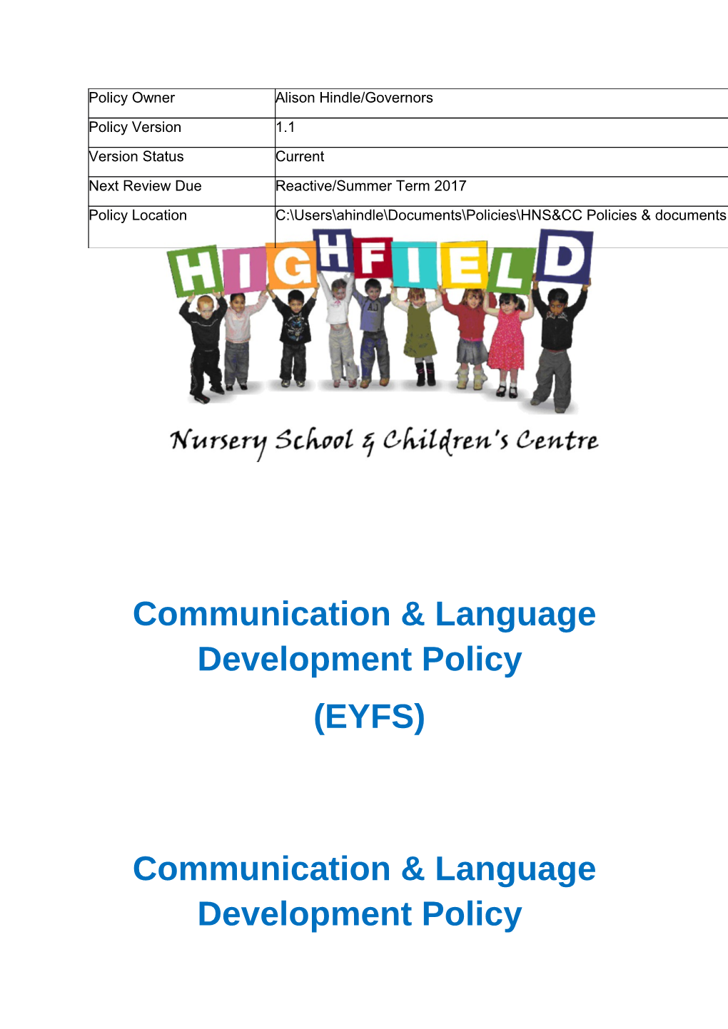 Communication & Language Development Policy