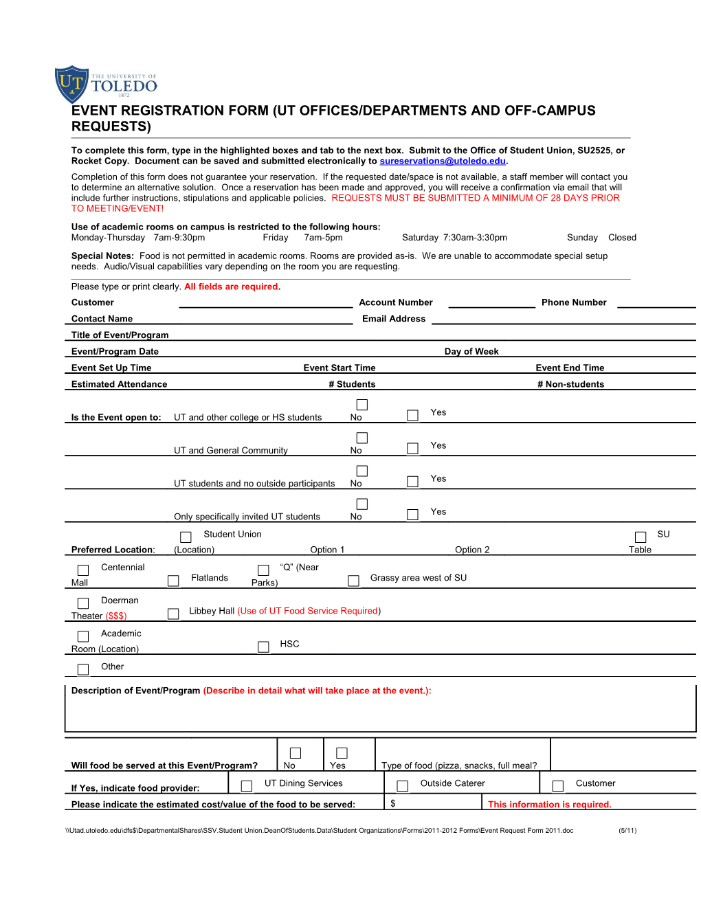 Event Registration Form (Ut Offices/Departments and Off-Campus Requests)