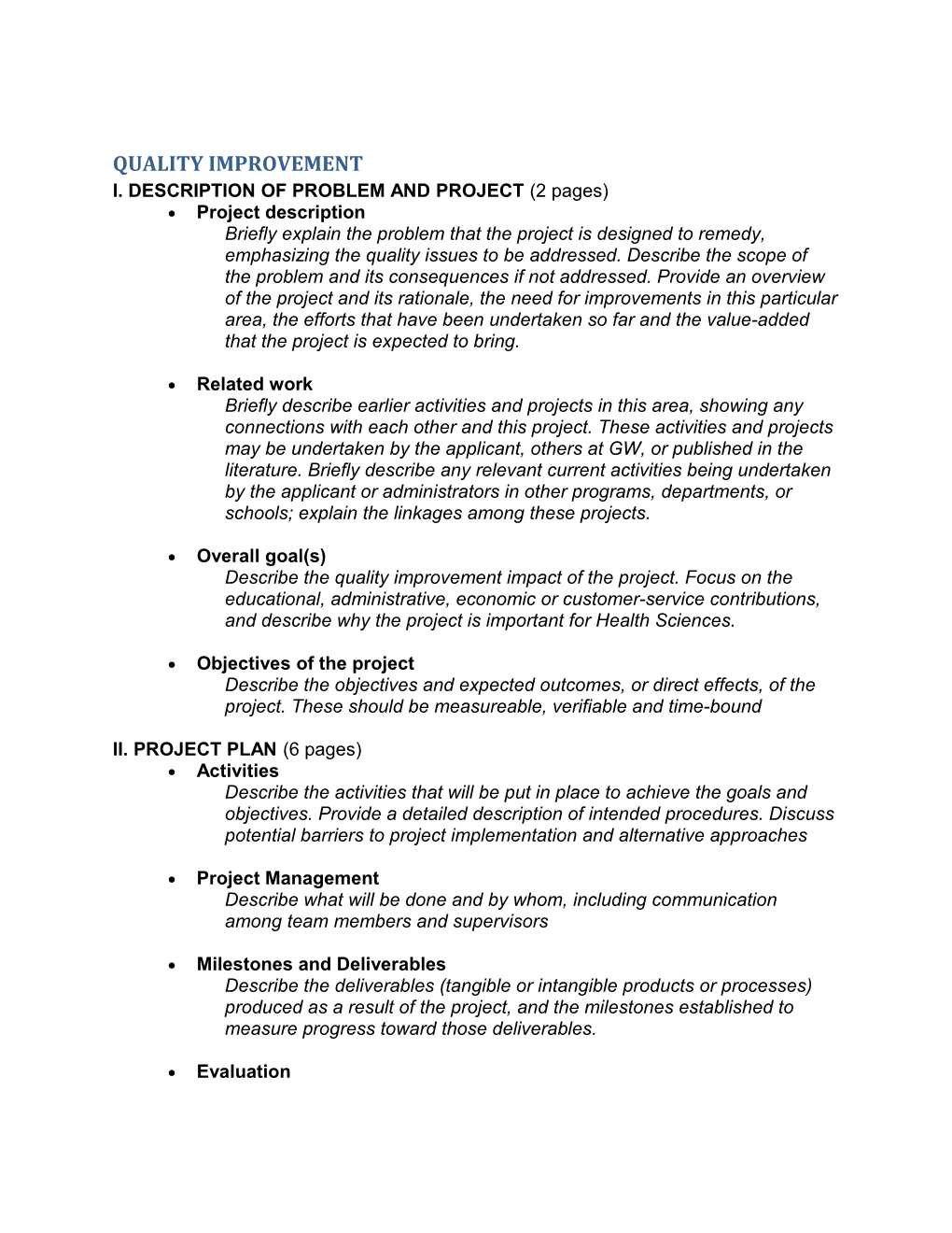 I. DESCRIPTION of PROBLEM and PROJECT (2 Pages)