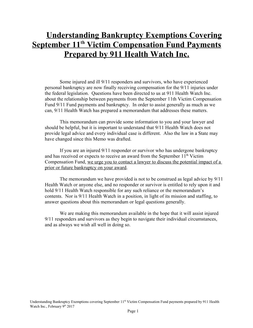 Understanding Bankruptcy Exemptions Covering September 11Th Victim Compensation Fund Payments