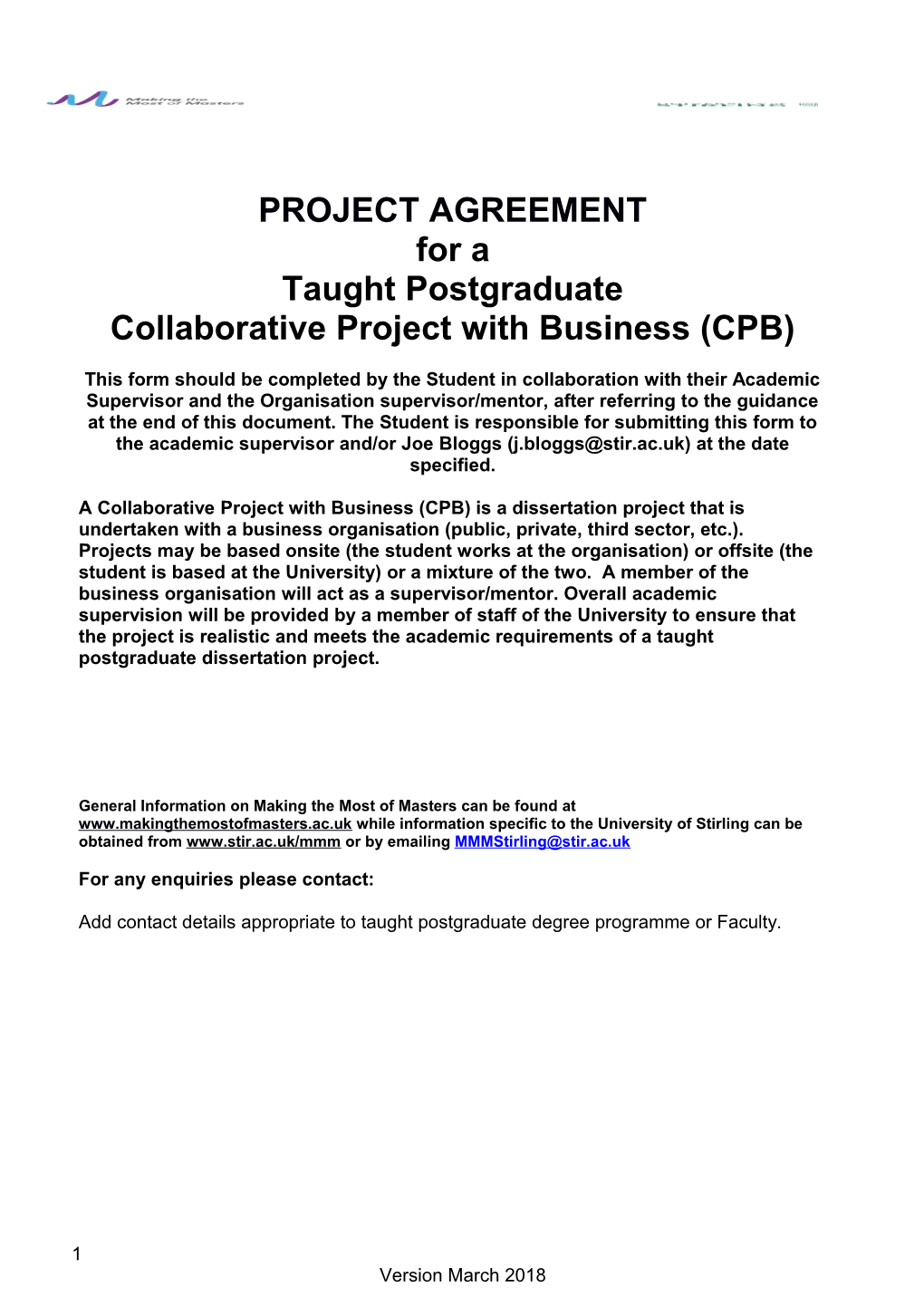 Collaborative Project with Business (CPB)