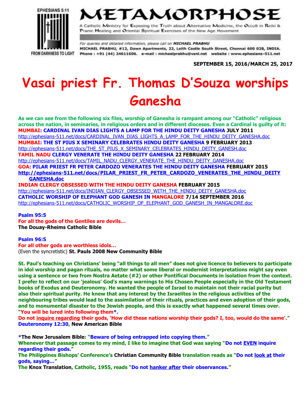 Vasai Priest Fr. Thomas D Souza Worships Ganesha