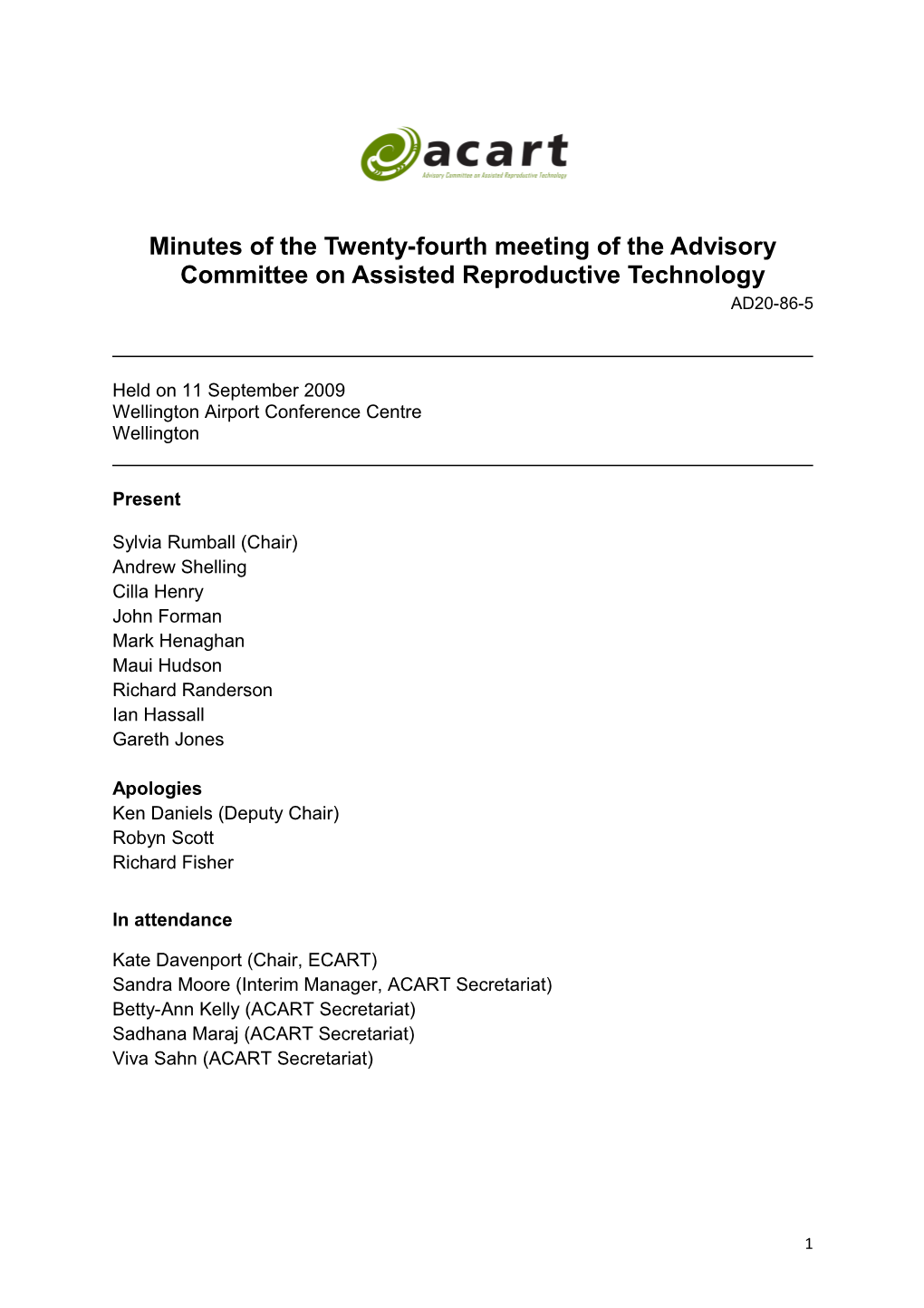 Minutes of the Twenty-Fourth Meeting of the Advisory Committee on Assisted Reproductive
