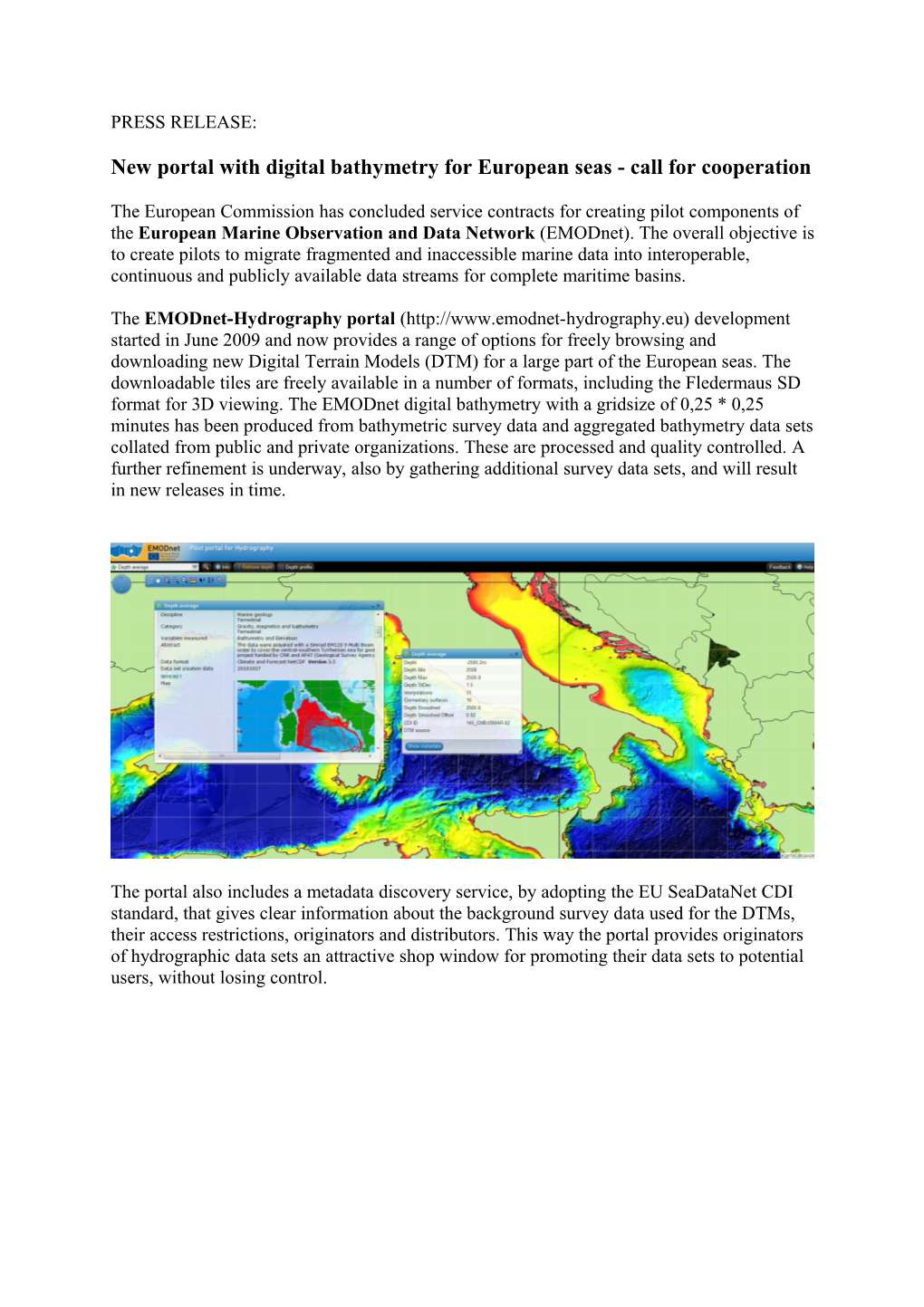 New Portal with Digital Bathymetry for European Seas - Call for Cooperation