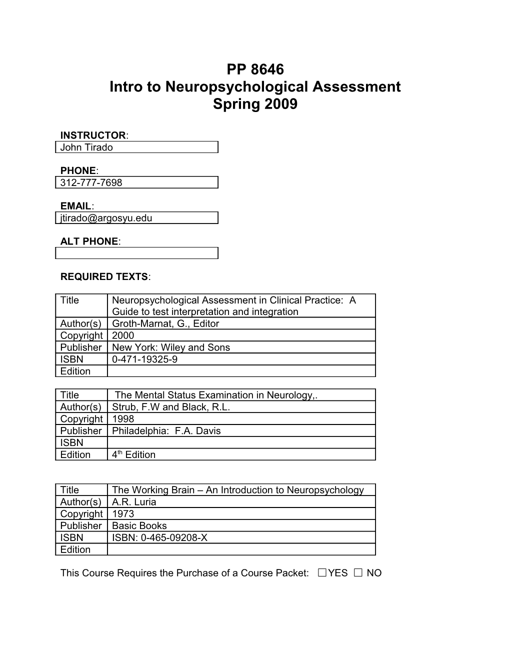 Intro to Neuropsychological Assessment