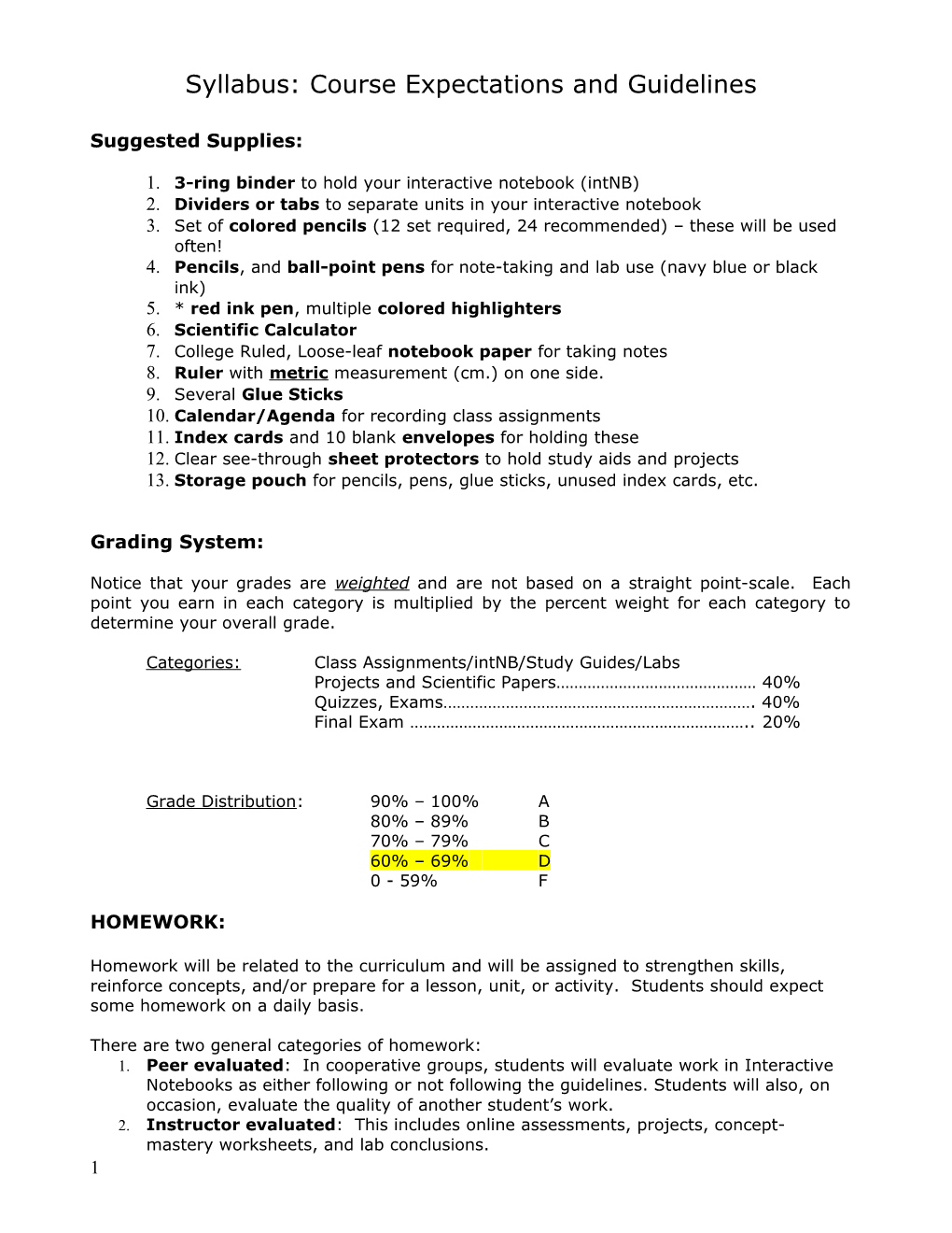 Syllabus: Course Expectations and Guidelines