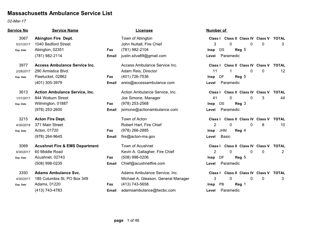 Massachusetts Ambulance Service List
