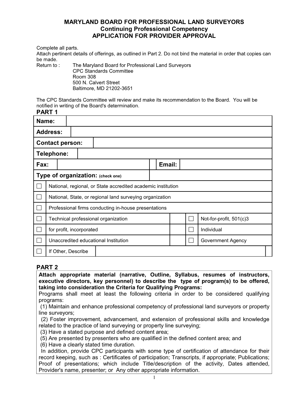 Maryland Board for Professional Land Surveyors