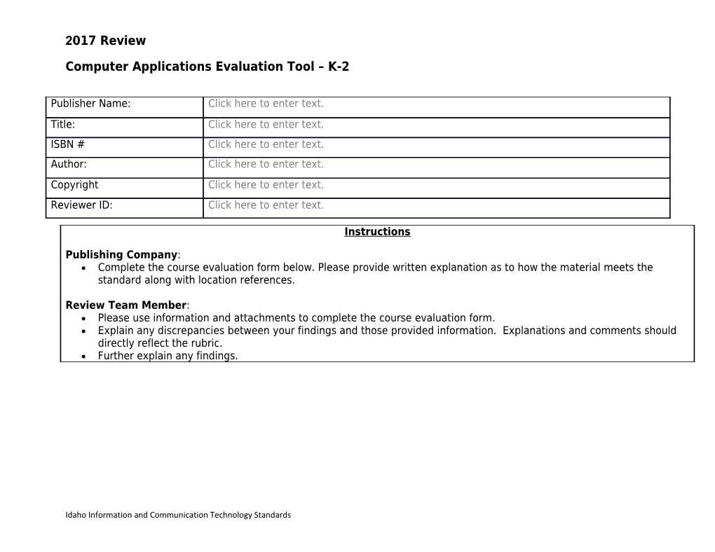 Computer Applications Evaluation Tool K-2