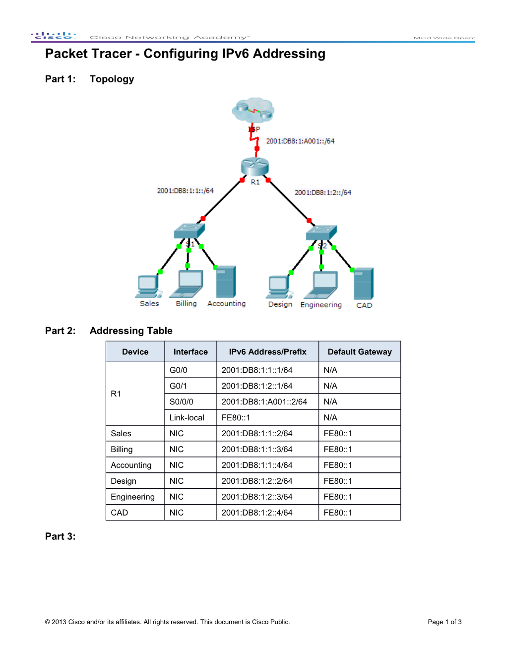 Packet Tracer - Configuring Ipv6 Addressing