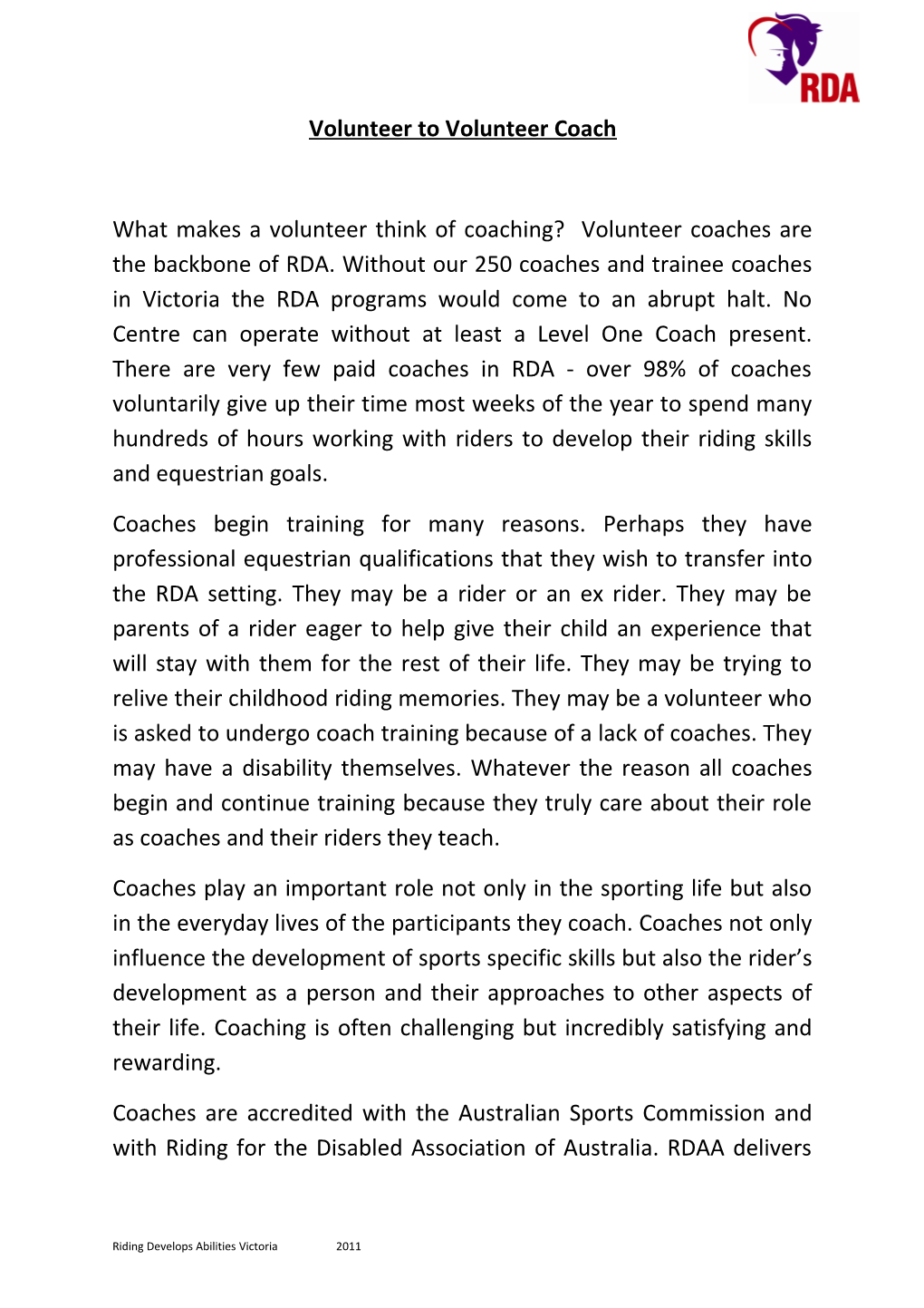 Volunteer to Volunteer Coach