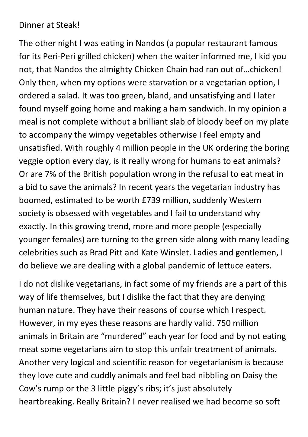 I Do Not Dislike Vegetarians, in Fact Some of My Friends Are a Part of This Way of Life