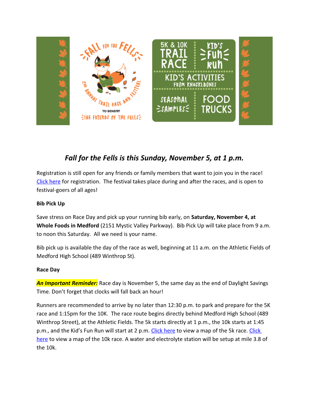 Fall for the Fells Is This Sunday, November 5, at 1 P.M