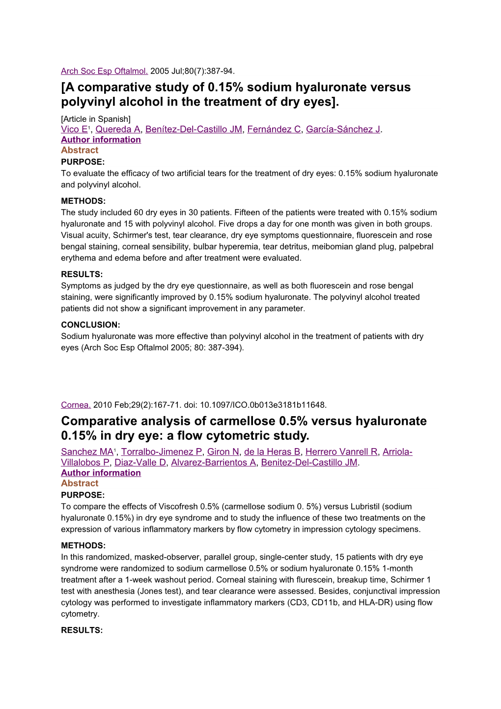 A Comparative Study of 0.15% Sodium Hyaluronate Versus Polyvinyl Alcohol in the Treatment