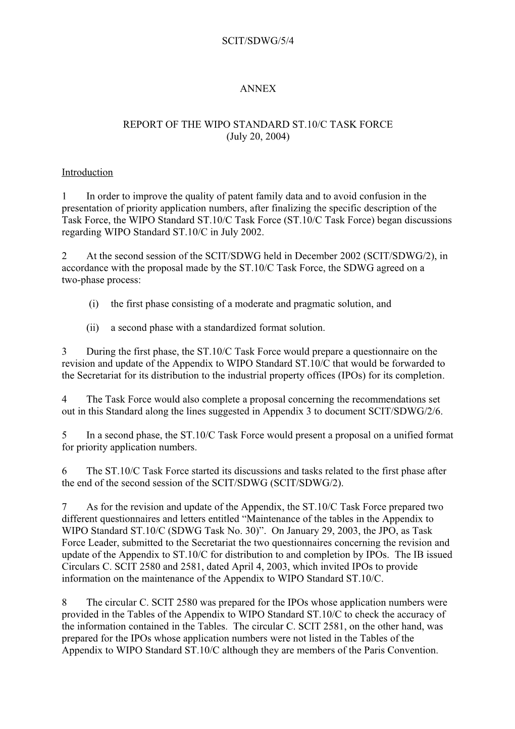 SCIT/SDWG/5/4: Revision of WIPO Standard ST.10/C (Annex 1)