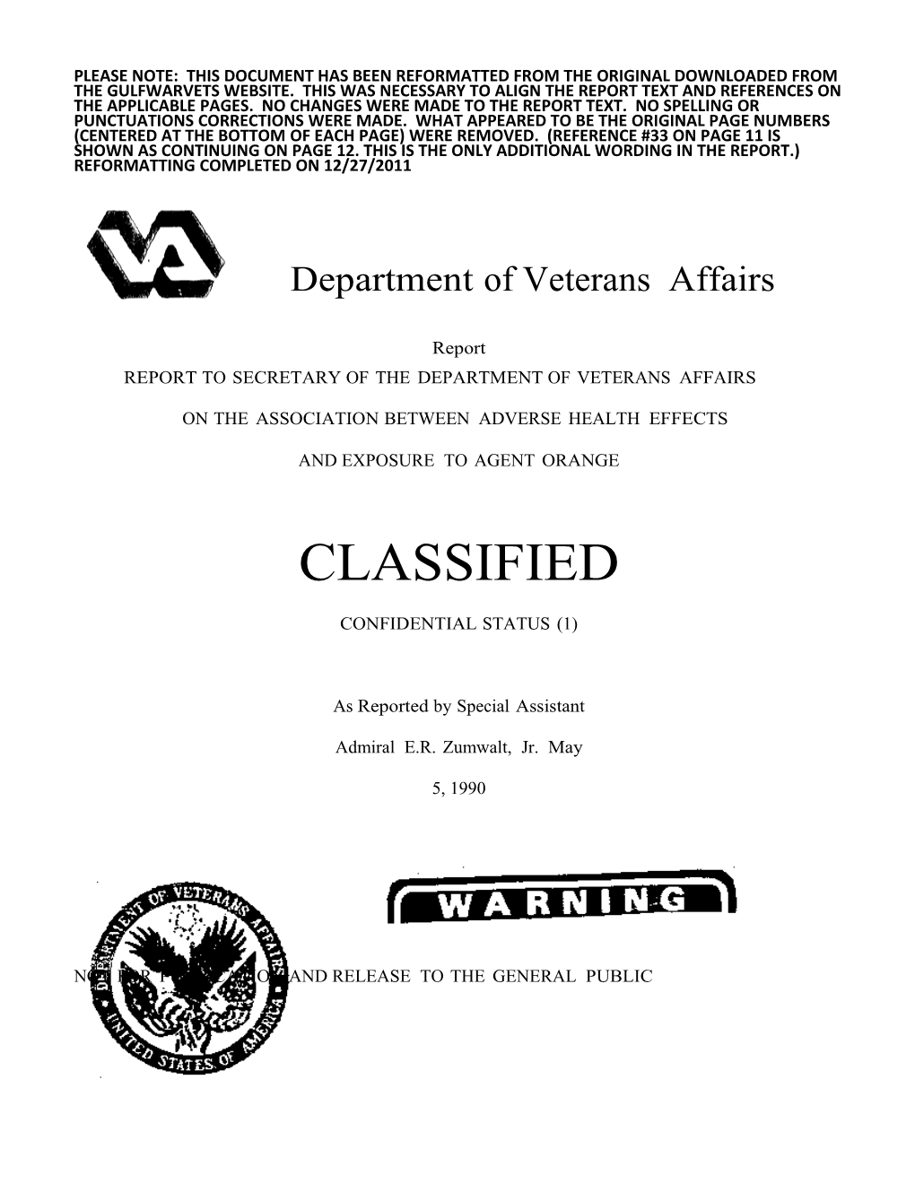 REPRT to to SECRETARY of the DEPARTMENT of VETERANS AFFAIRS Page 2 of 37