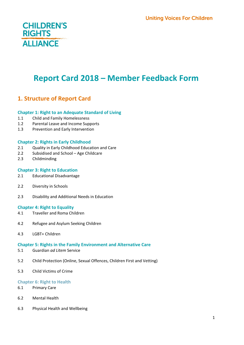 Report Card 2018 Member Feedback Form