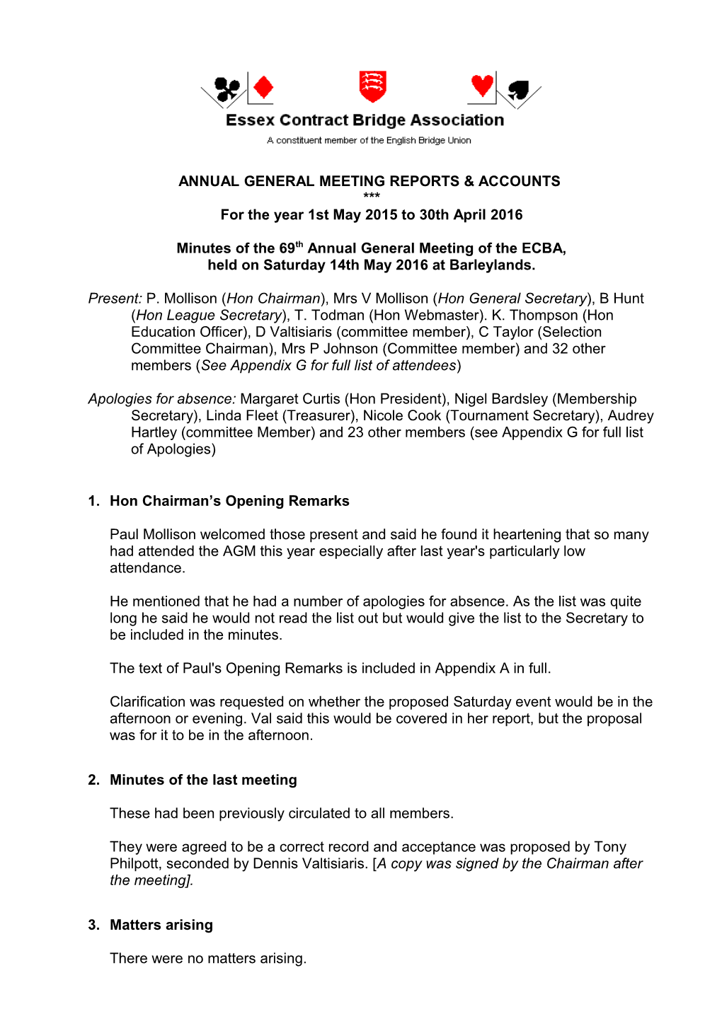 Annual General Meeting Reports & Accounts