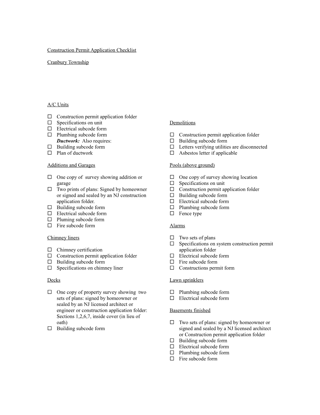 Construction Permit Application Checklist