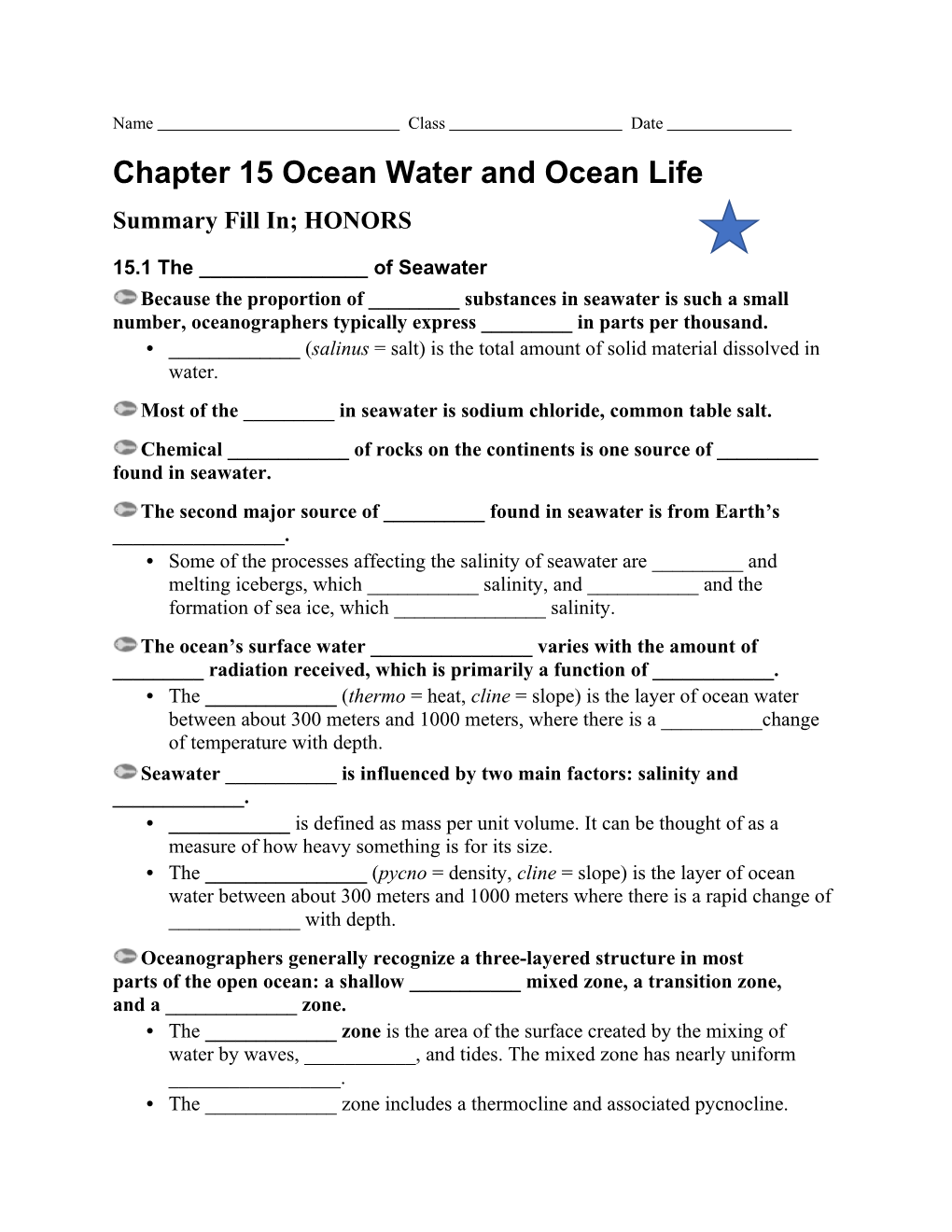 Chapter 15Ocean Water and Ocean Life