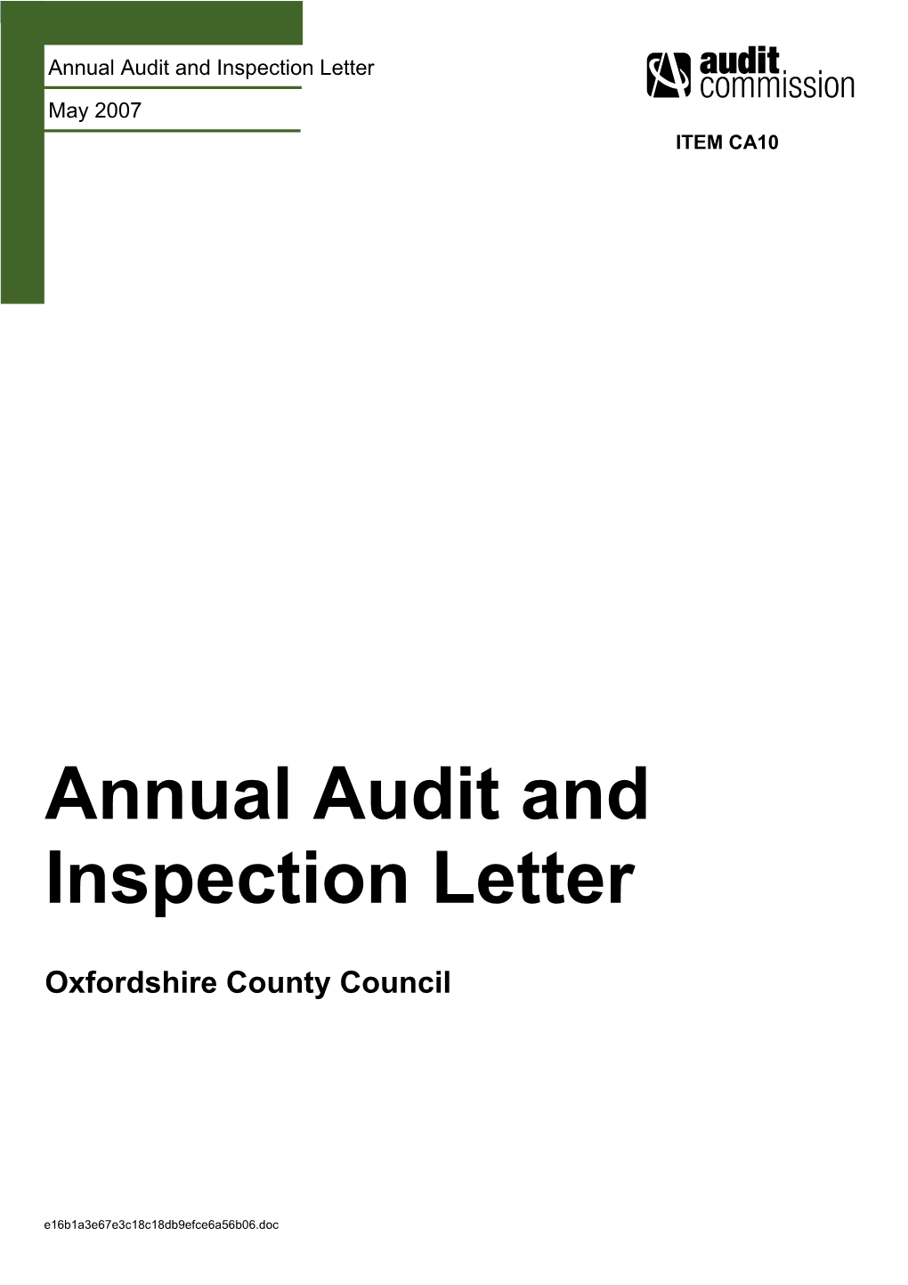 Annual Audit and Inspection Letter