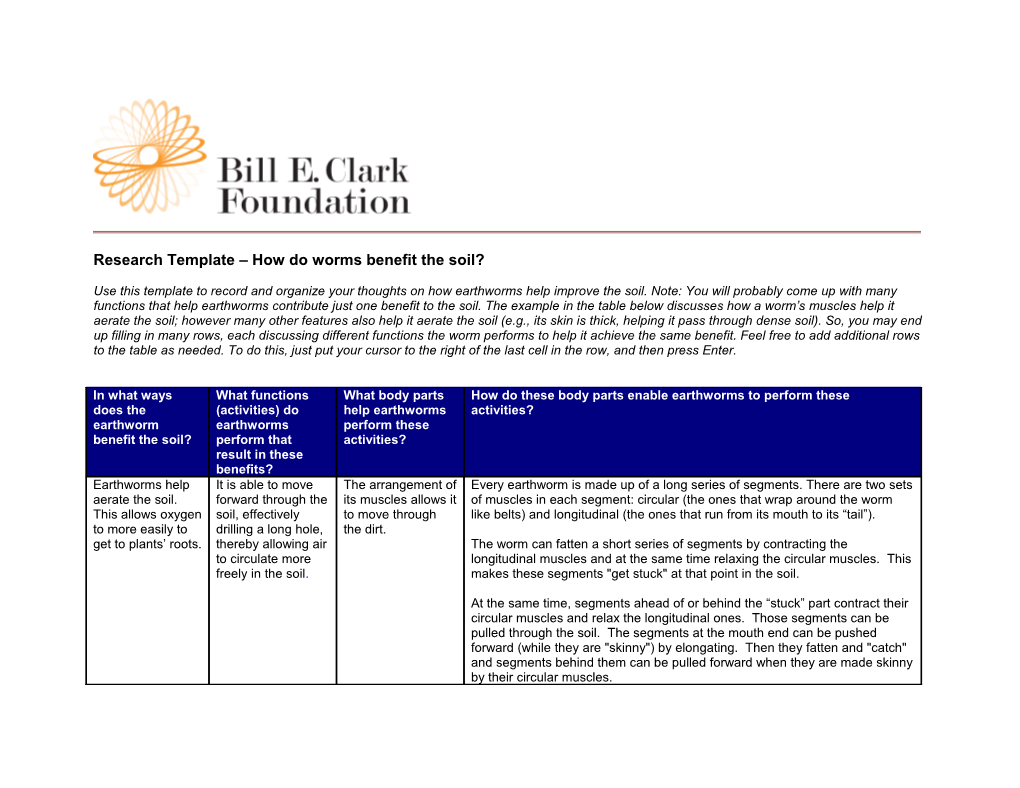 Research Template How Do Worms Benefit the Soil