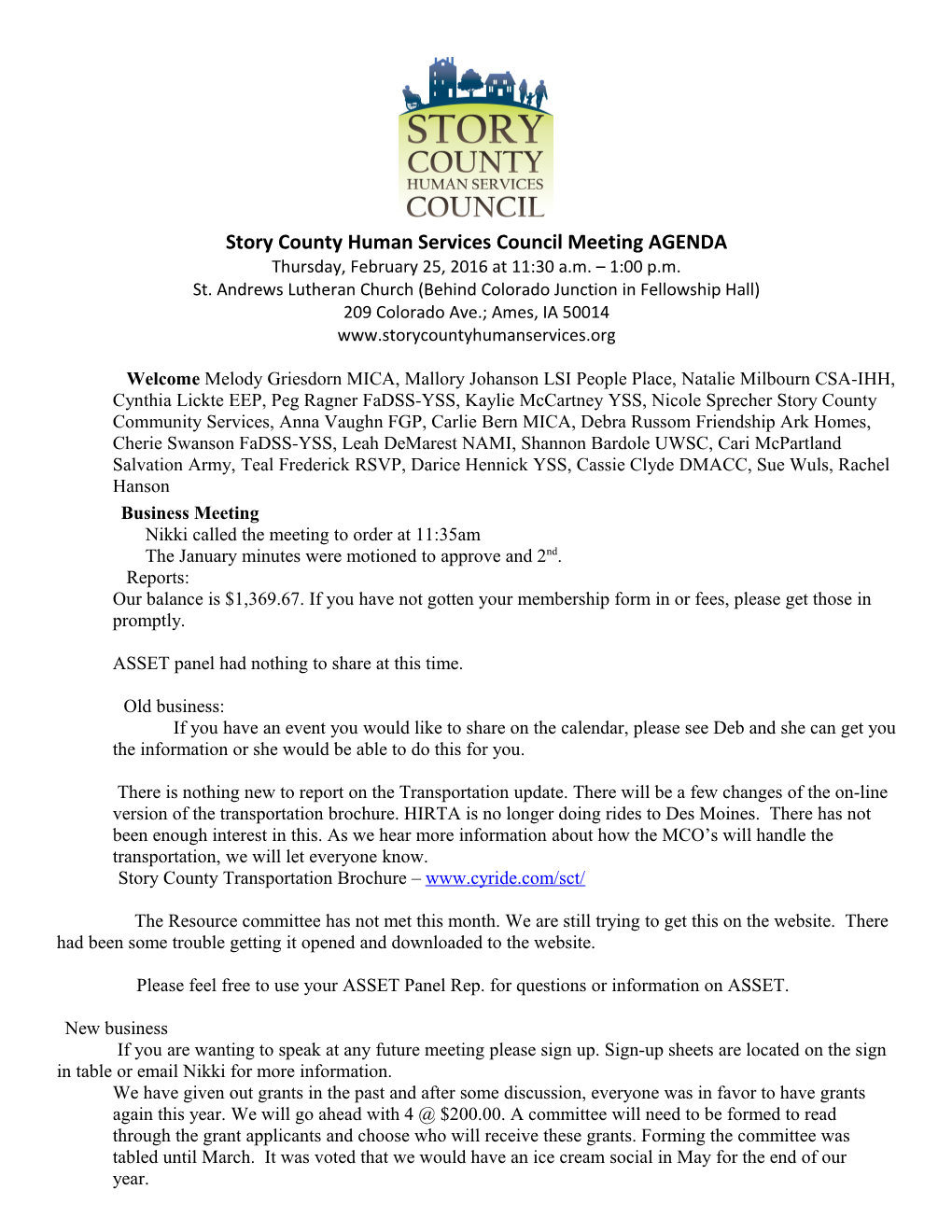 Story County Human Services Council Meetingagenda