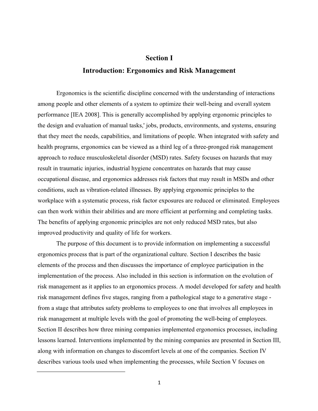 Introduction: Ergonomics and Risk Management