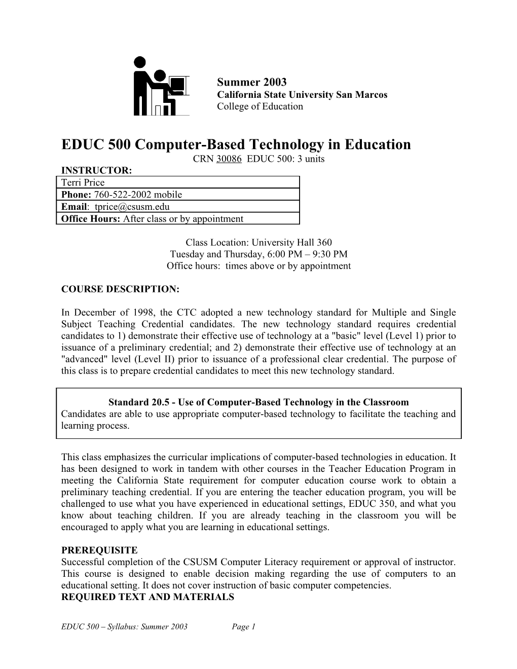 EDUC 500 Computer-Based Technology in Education