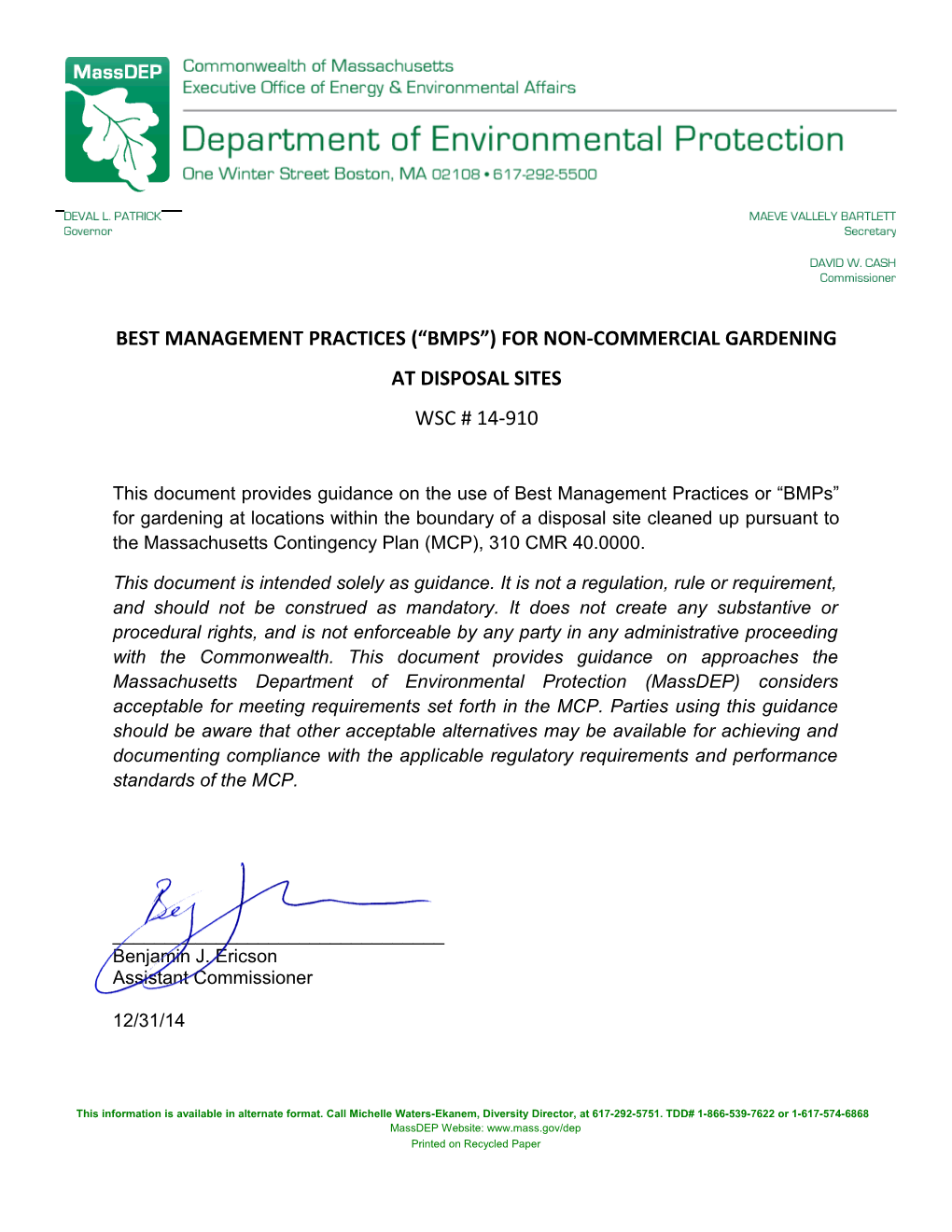 Best Management Practices ( Bmps ) for Non-COMMERCIAL Gardening