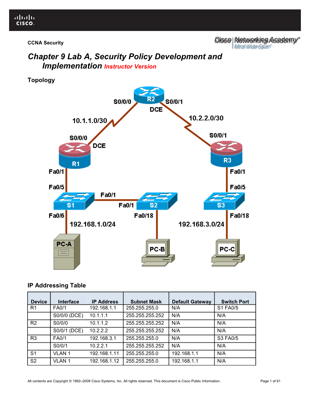 Chapter 3 Lab a - Securing Administrative Access Using AAA and RADIUS