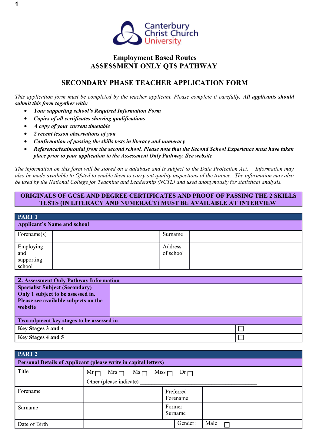 Assessment Only Qts Pathway