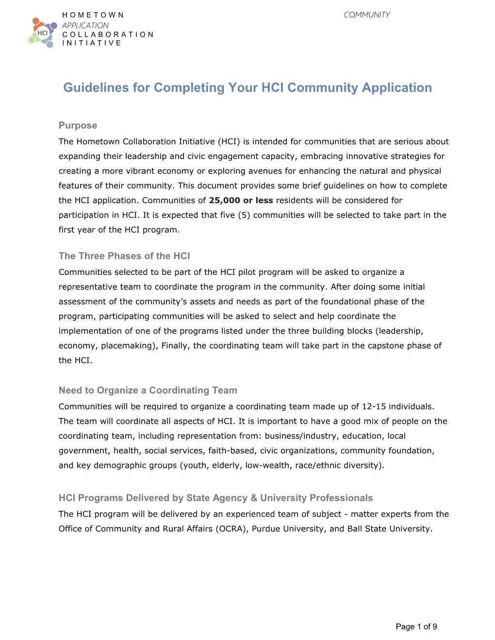 Guidelines for Completing Your HCI Community Application