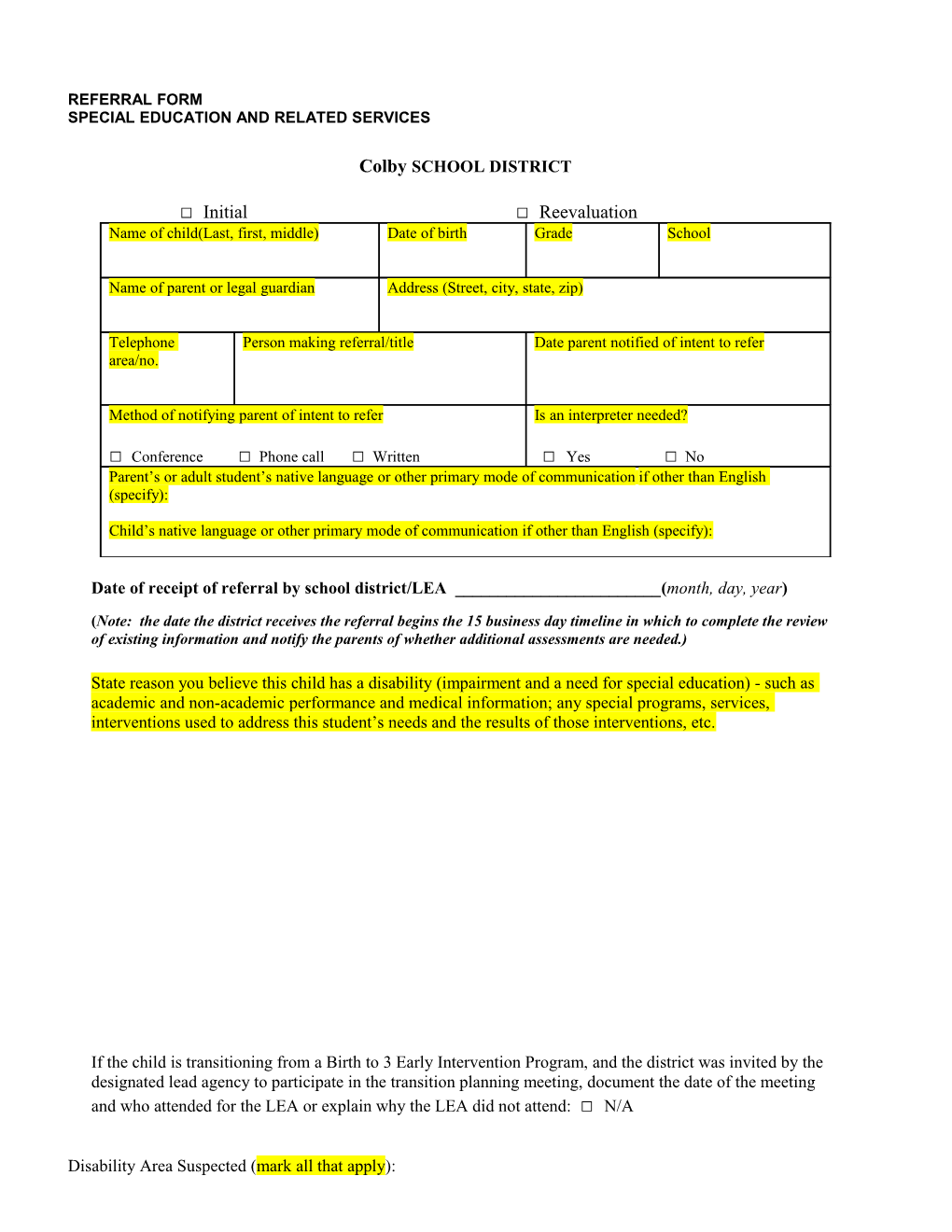 Sample Special Education Form: R1