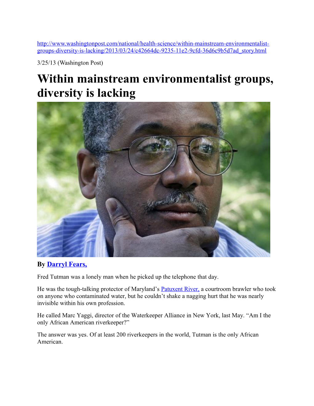 Within Mainstream Environmentalist Groups, Diversity Is Lacking