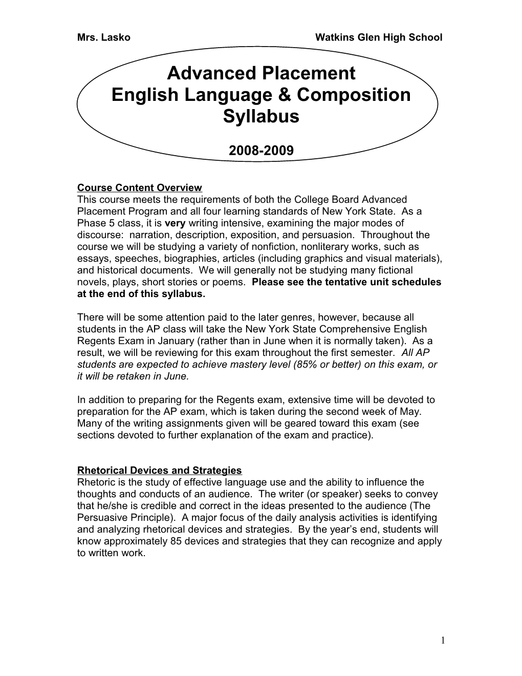 English Language & Composition Syllabus