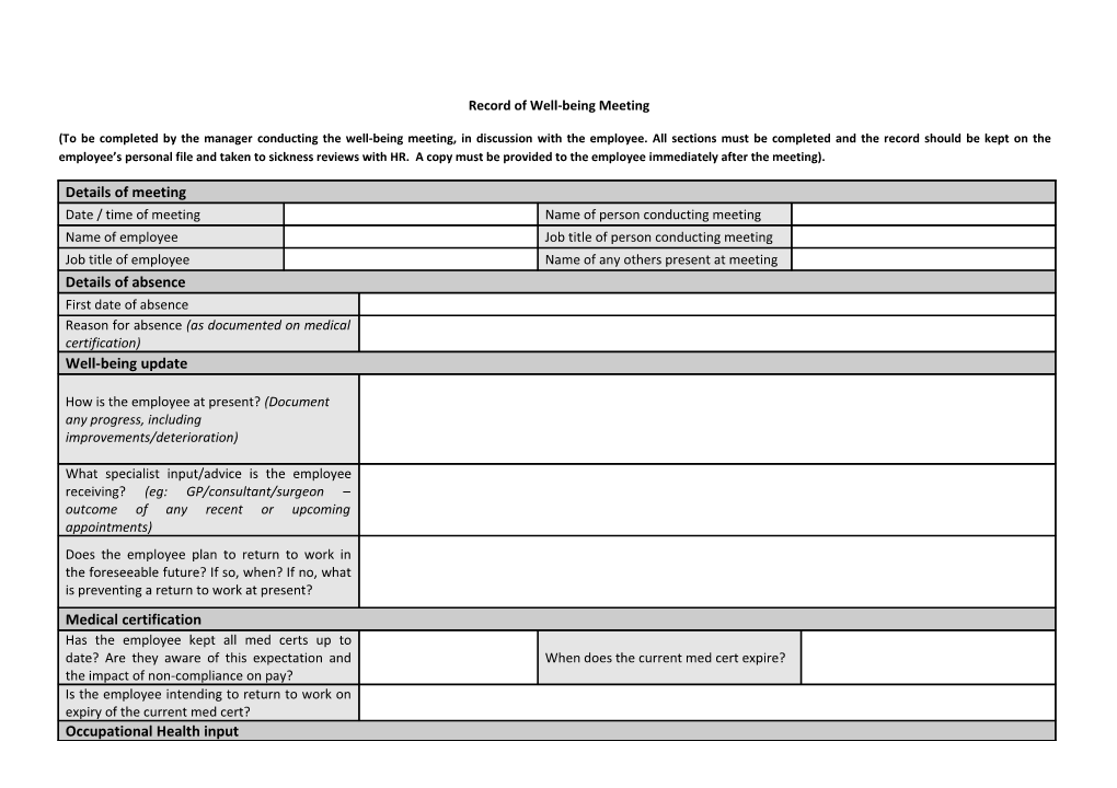 Record of Well-Being Meeting