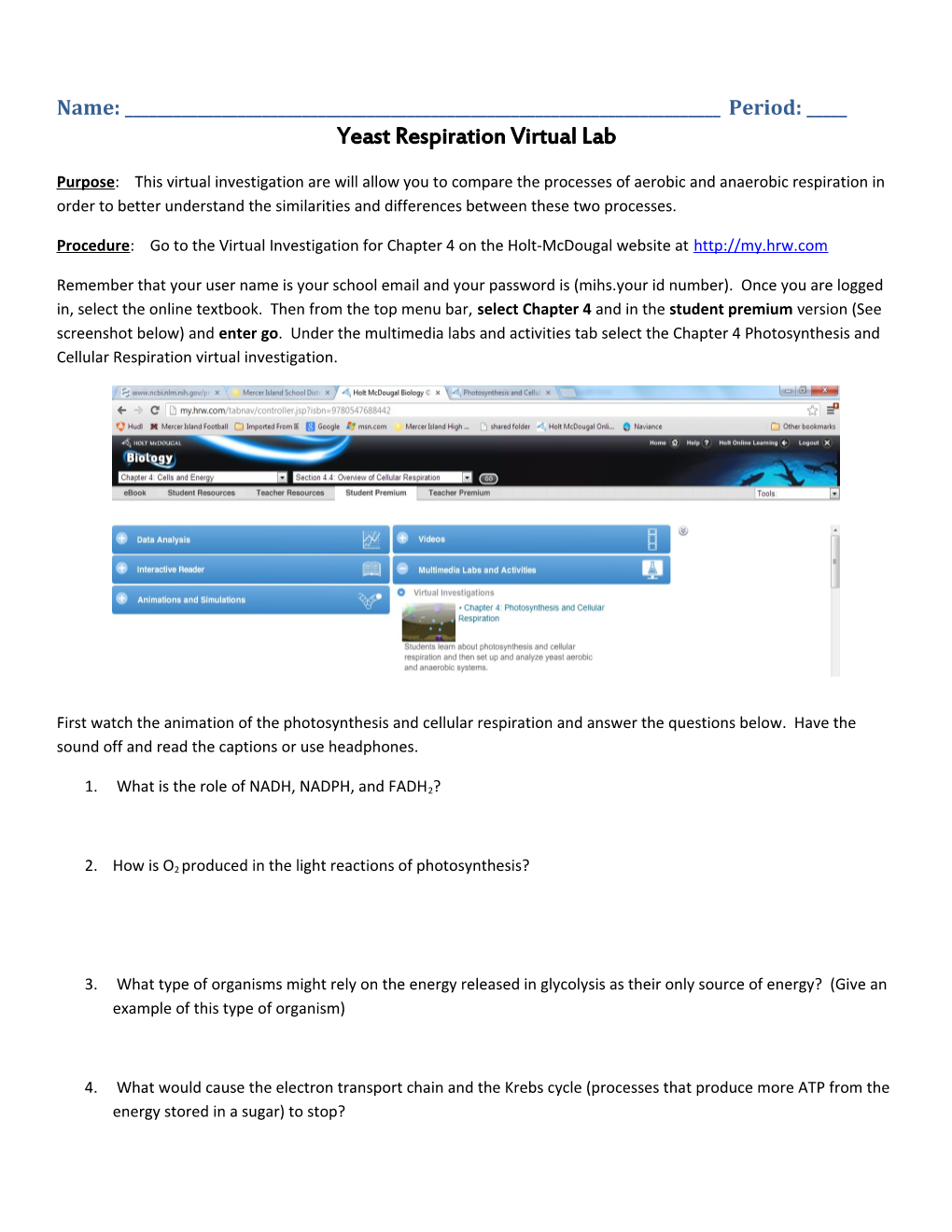 Yeast Respiration Virtual Lab