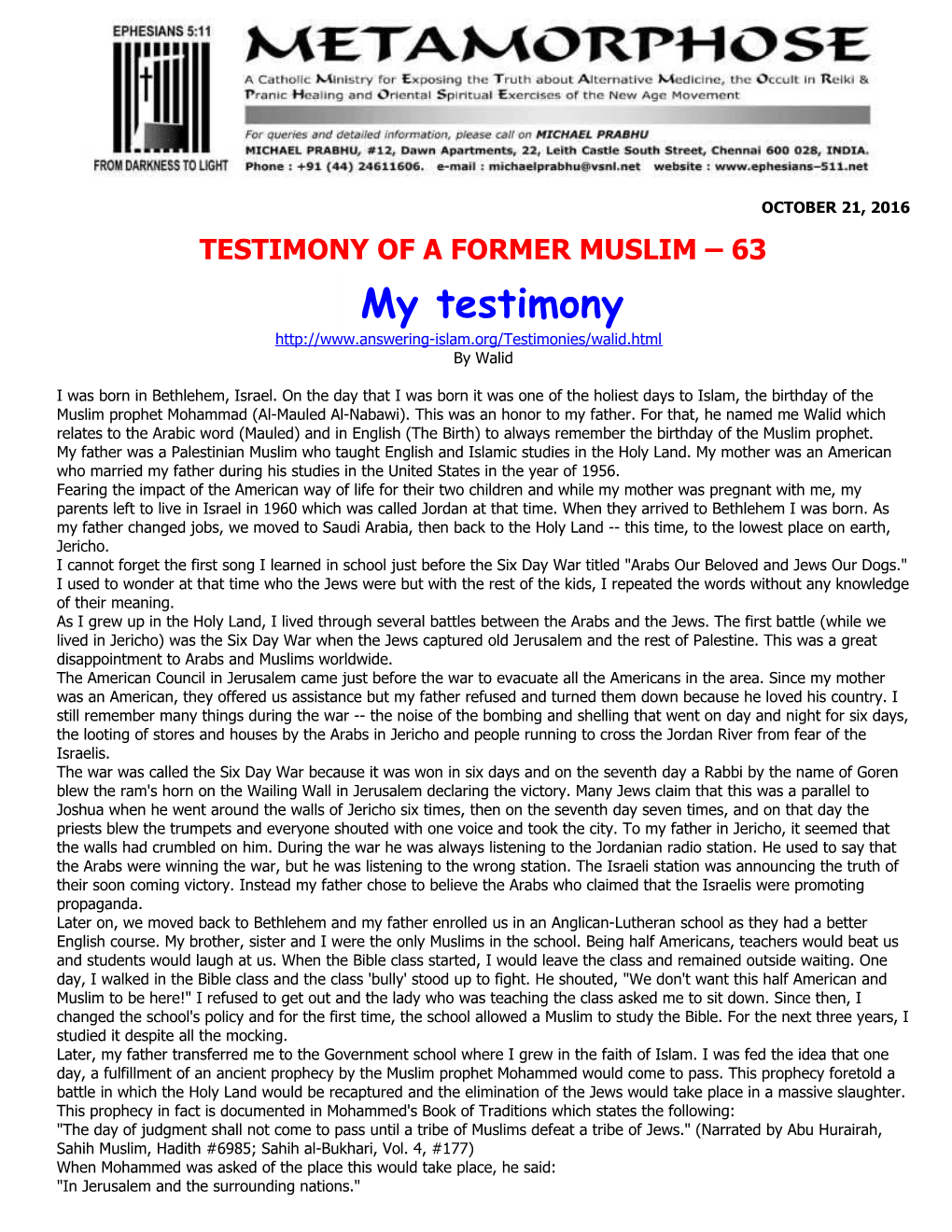 Testimony of a Former Muslim 63
